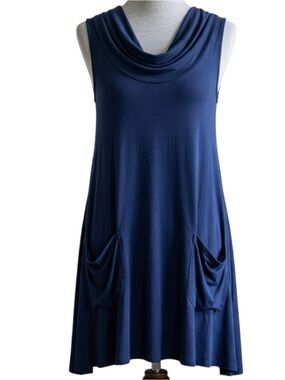 Soft Surroundings Women cowl neck sleeveless Navy Tunic Dress Size Large USA
